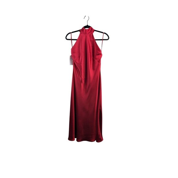 Amsale Storm Red Satin Midi Halter Dress Size 8 With Tie Back - Picture 3 of 9